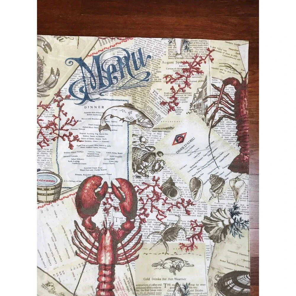 Pottery Barn Lobster Print Menu Seafood Table Runner Beach House Decor 24